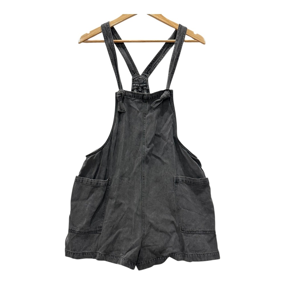 Miou Muse Womens XL Gray Denim Shortalls Tencel Cotton Overalls MMR1231